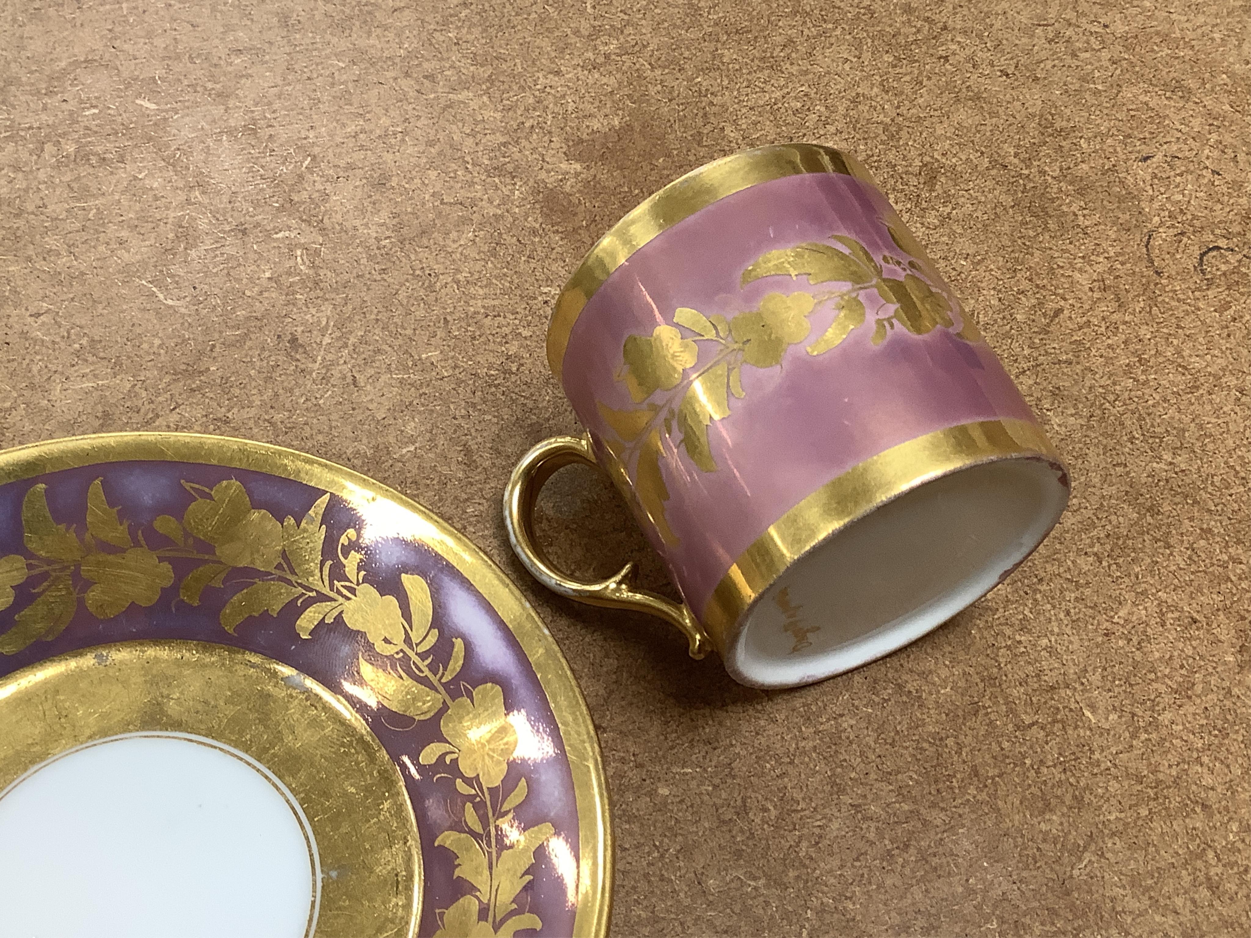 Two 19th century Paris porcelain coffee cans and saucers, cans 6cm high.